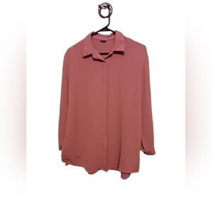 This is April Boutique Brand Coral Rose Button Down Oversized Blouse One Size
